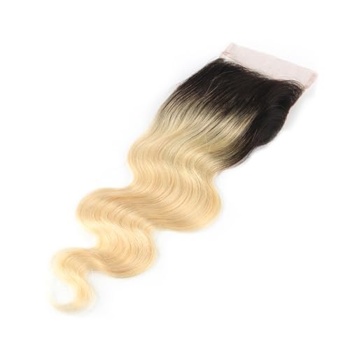 Larafona Cabello humano real con cierre de encaje, color rubio degradado, T1B/613#, pelo brasileño Remy con pelo de bebé, 50 cm