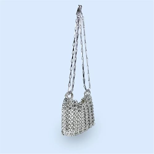 Sparkly Purse Silver Shiny Handmade Woven Beaded Sequin Mobile Phone Bag Long Shoulder Strap Single Shoulder Crossbody Bag for Women4