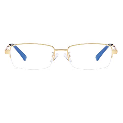 Qecepei Mens Blue Light Blocking Glasses Half Frames Transparent Lens Business Eyewear Shiny Gold #TOP1
