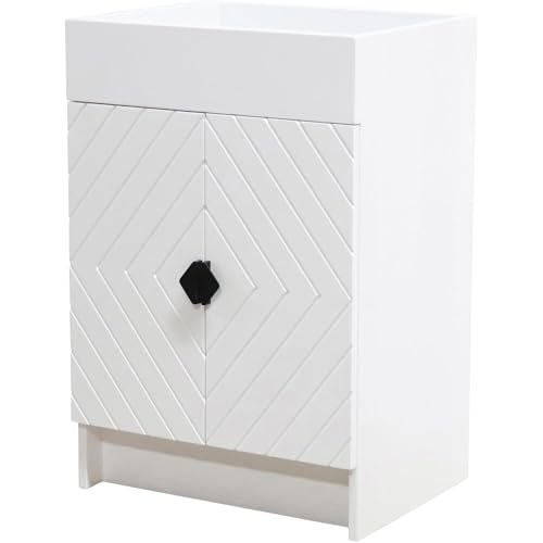 Oakestry 23" Single Sink Foldable Bathroom Vanity Cabinet, White Finish, Freestanding Solid Wood & Plywood Vanity with Soft-Close Shaker Doors and Adjustable Shelf
