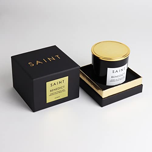 Saint Benedict Scented Candle With Prayer, Prayer Coin, And Holy Oil, Saint Of Peace And Protection From Evil, Soy Coconut Aromatherapy Candle With 50 Hour Burn Time #TOP3