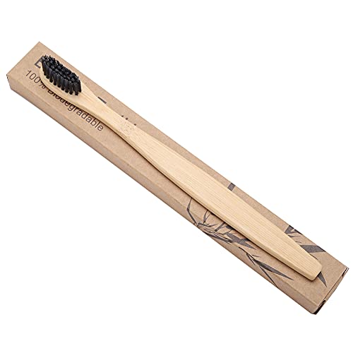 LIYJTK 6 cepillos de dientes de bambú biodegradables, cepillo de dientes de cerdas de nailon suave, cepillo de dientes ecológico con mango de bambú para el cuidado bucal diario (Negra)