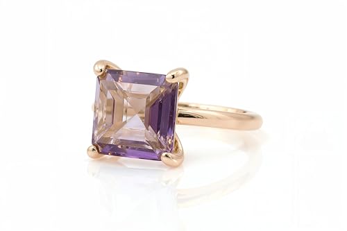 Bague en améthyste solitaire carré et bague de fiançailles empilable fait main