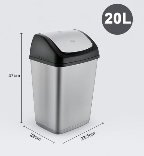 Best House | Plastic Swing Bin 20 Liters | Grey | 1 Pc | Waste Bin, Durable, Lightweight Hinged Swing Lid for Kitchen, Office, and Home Use – Odor-Reducing Design, Easy to Clean - Pack of 1 - Image 2