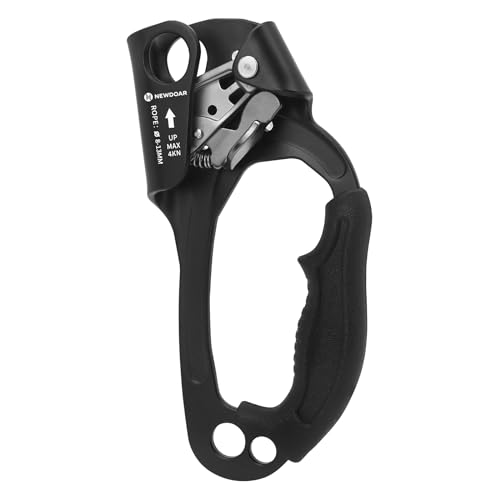 NewDoar Right Hand Ascender Rock Climbing Tree Arborist Rappelling Gear Equipment CE Certified Rope Clamp for 8~13MM Rope(Black Pro-Right)