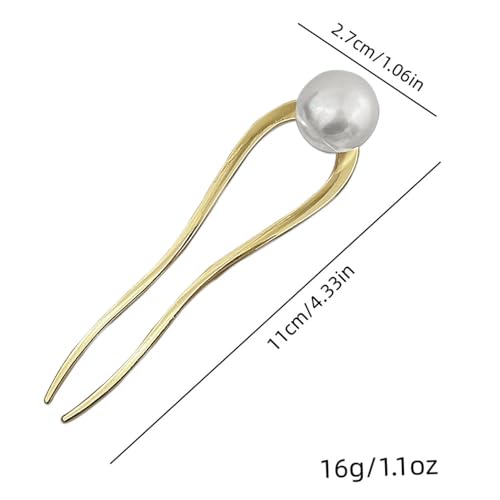 U Shaped Pearl French Hair Pin Gold Silver Metal Hair Clips French Hair Pins for Women Updo Hair Accessories Elegant French Pin Hair Clip U-Shape Hair Fork Hairpin Hair Sticks for Buns Hairclips, 2pcs