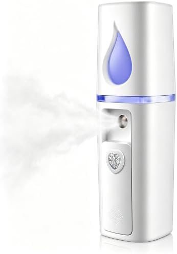 YUNYILAN Portable Nano Facial Mister Mini Facial Steamer Atomization Eyelash Extensions with Mirror & 20ml Visual Water Tank (White)