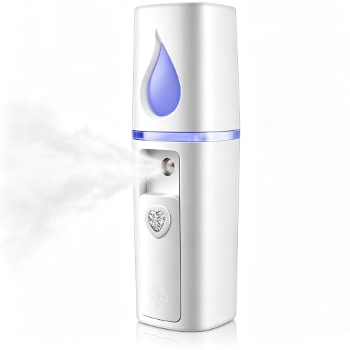 Portable Nano Facial Mister Mini Facial Steamer Atomization Eyelash Extensions with Mirror & 20ml Visual Water Tank (White)