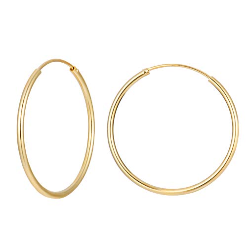 Thin Gold Hoops 30mm | 1.2mm Sterling Silver Simple Large Hoop Earrings | Minimalist Skinny Threader Gold Hoop Multiple Sizes