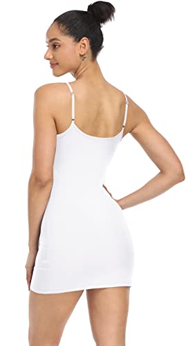 Women's Basic Adjustable Spaghetti Strap Cami Slip Mini Dress White Medium