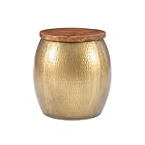 Powell Brass Storage Beneath The Wood Top Janice Drum Side Table (PAMZN2090)