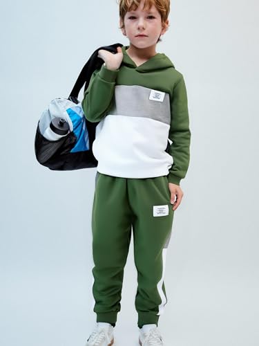Image of Boys Sweatsuit Long Sleeve Color Block Hoodie Sweatshirt and Jogger Pants 2PC Sets Fall Clothes (Sizes: 4-8)