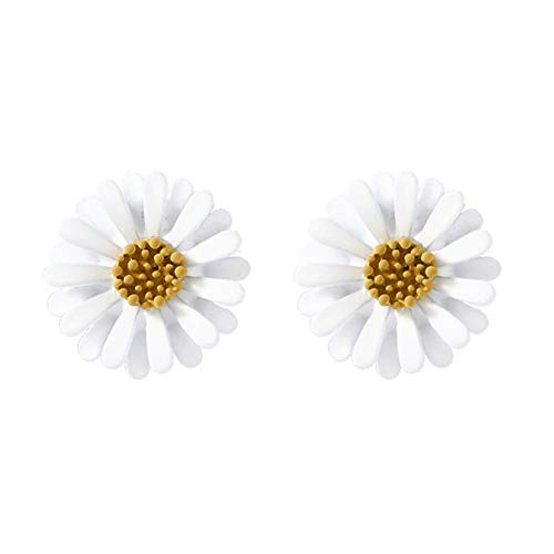 Pendientes de tuerca para mujer, diseño de margaritas y flores, aretes de tuerca para regalo, aretes colgantes hechos a mano, regalo para mujeres y niñas, color blanco, bonitos y prácticos