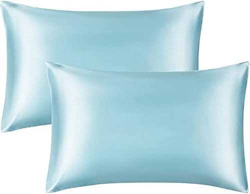 Satin Silky Pillowcases Set for Hair - Pillowcase Covers with Envelope Closure - Cool and Easy to Wash - Pillowcase Set of 2 - Pillow Cover Only Without Insert (Blue, King(20"x40"))