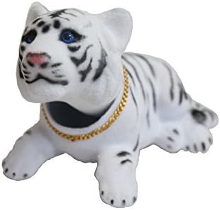 Ferocious Bobblehead White Tiger with Auto Dashboard Adhesive
