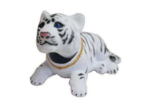 Ferocious Bobblehead White Tiger with Auto Dashboard Adhesive