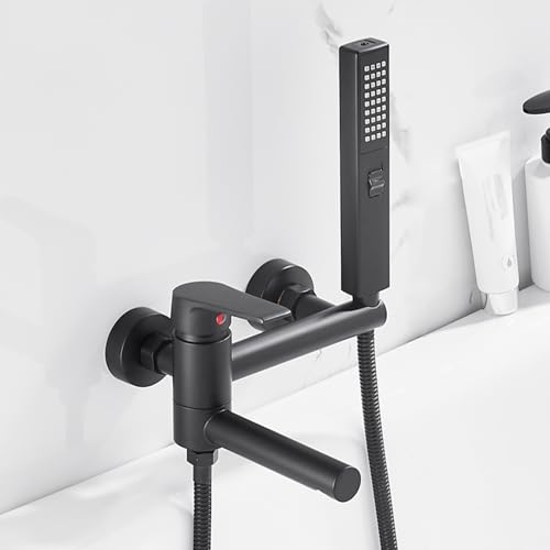 Pommeau de douche 2 modes avec mitigeur de bain-douche mural en laiton noir