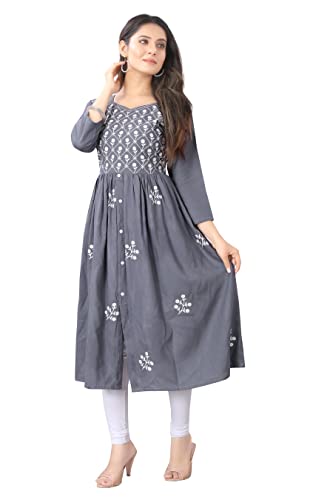 Image of Women's Rayon Embroidered Flared Kurtis