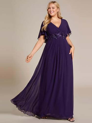 Ever-Pretty Plus Women's V Neck Floor Length Chiffon Evening Dresses Plus Size Mother of The Bride Dresses 01960-DAPH3
