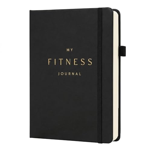 &And Per Se Fitness Workout Journal for Men & Women, Workout Log Book Planner with Daily Diet, Gym Exercise & Training Trackers - Undated, A5 Size, Leather Hardcover (Black)