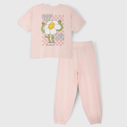 Image of Nap Chief Girls Printed Cotton Co ord Set, Tshirt & Joggers Set for Casual Wear