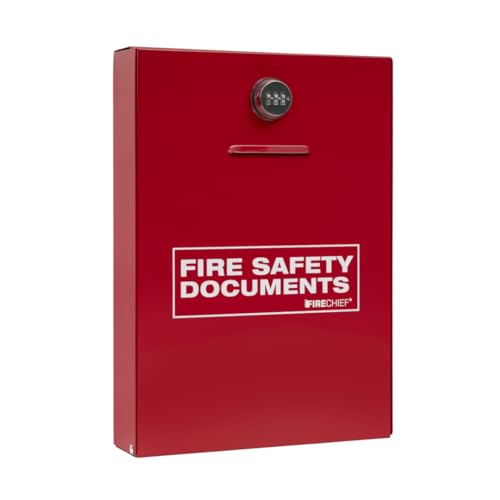 Firechief Slimline Red Metal Document Cabinet with Combination Lock for A4 and A5 Documents - Fire Safety Document Holder - Perfect for Offices, Public Buildings, and Commercial Premises - DHS3 Model