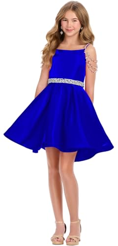 Jirocum Little Girls Short Miss Ntional Pageant Dress Satin Crystal Flower Girl Kids Children Teen Dresses Size6 Royal