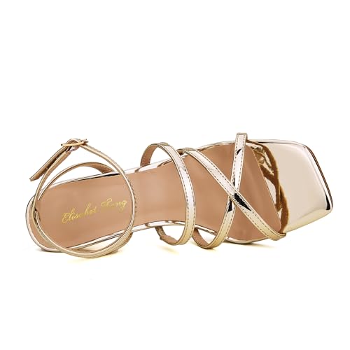 Elisabet Tang Women's Heels Sandals Square Toe Shoes Stiletto Heeled Strappy Sandals For Women Open Toe Sexy Dress Shoes3