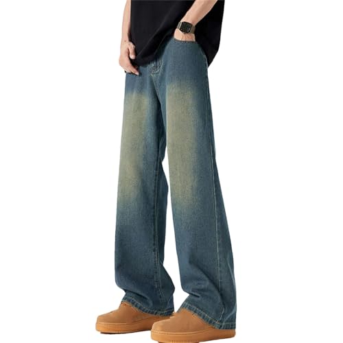 Men's Fashion High Waist Solid Color Straight Jeans Casual Vintage Loose Wide Leg Jeans
