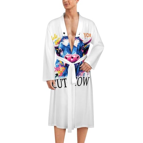 Love Cow Bathrobes For Women Men Soft Spa Knit Bath Robes Floral Long House Coat Party Sleepwear With Attached Belt
