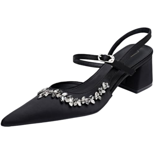 Escarpins femme bout pointu avec lanières cheville et détails strass