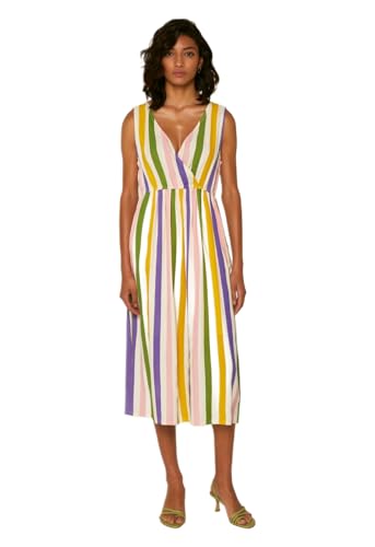 Compania Fantastica - Vestido midi con estampado de rayas multicolor y escote cruzado, multicolor, 42