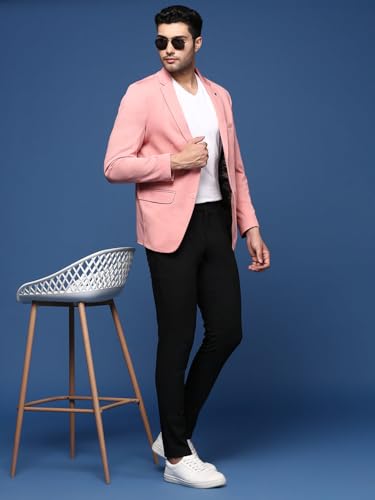 Image of SHOWOFFFF Men Solid Single Breasted Formal Blazer | Notched Lapel Full Sleeves Cotton Blazer for Mens | Slim Fit Regular Length Blazer for Men's