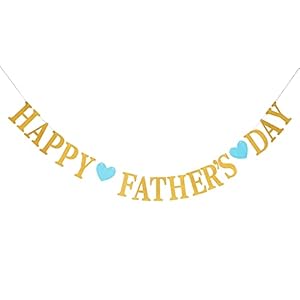 Happy Father’s Day Glitter Gold Banner Blue Heart Bunting Banner for Dad Father’s Party Decorations Backdrop Garland for Father’s Day(blue heart)
