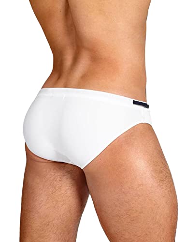 Mizok Men's Sexy Low Rise Swimwear Bikini Swimming Briefs Drawstring Quick Dry Beach Swimsuits White M #TOP2
