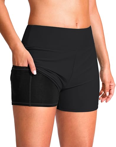 G Gradual Women's 4" Swim Board Shorts High Waisted Tummy Control Swimsuit Bathing Suit Bottoms for Women with Liner Pocket4