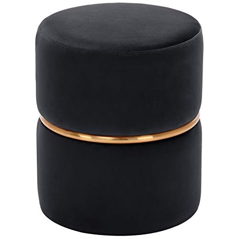 DUHOME Upholstered Stool Round Ottoman Outstanding Design Golden Metal Ring 9123, colour:black, material:Velvet Cover