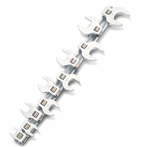 Bates- 3/8 Drive Crowfoot Wrench Set 10 pcs 3/8-1 Chrome-Plated Steel SAE Open-End Nut Wrench Set With Clip-on Storage Rail for Nut Removal Automotive Repair Hard-To-Reach Areas