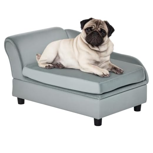 PawHut Luxury Fancy Dog Bed for Small Dogs with Hidden Storage, Small Dog Couch with Soft 3" Foam, Dog Sofa Bed, Cushy Dog Bed, Modern Pet Furniture for Puppies and Little Breeds, Gray