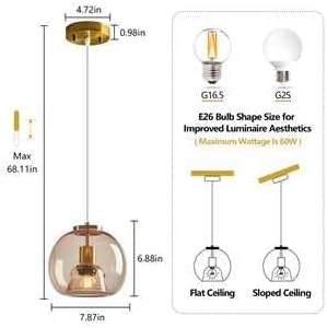light coffee glass pendant lights kitchen island gold hanging light fixture glass globe pendant light modern pendant lighting for kitchen island bedroom dining room (7.87", 2 pack) light coffee 2 pack 7.87 in