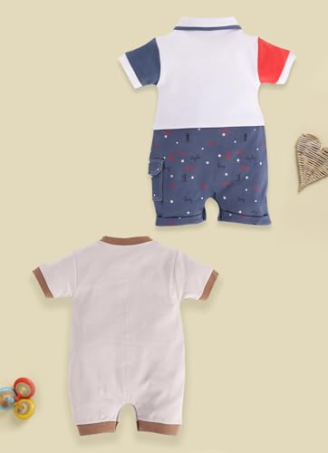 Image of BabyGo Baby Half Sleeve Rompers 100% Cotton Rompers for New Born Baby Boys|Daily Suits for Baby Boys & Girls| 0X3M|GREY1-NAVY|Onesies| Infant Clothes | Pack of 2