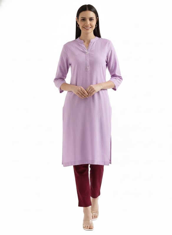 Image of SAADAA Women's Cotton Long Kurta Pant Set | Straight Fit Kurta with Trouser | Traditional Ethnic Wear for Daily & Festive Use