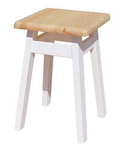 koma Tabouret en bois de pin massif blanc (pin laqué)