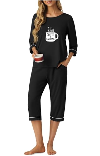 Image of PrinStory Womens Pajama Sets Capri Pjs Soft Lounge Sets XS-4XL