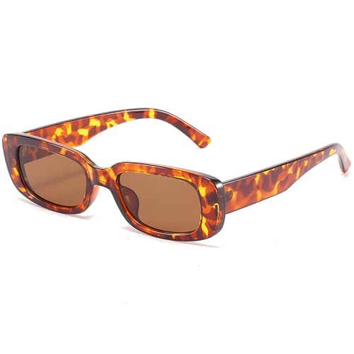 Kursan Small Rectangle Sunglasses for Women Men Square Frame Sun Glasses – 100% UV400 Protection (Leopard/Brown)