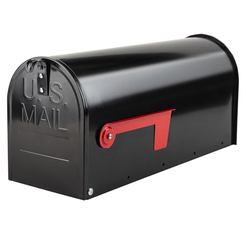 BlissBoard Mailboxes for Outside, Galvanized Steel Medium Black Metal Mailbox,
