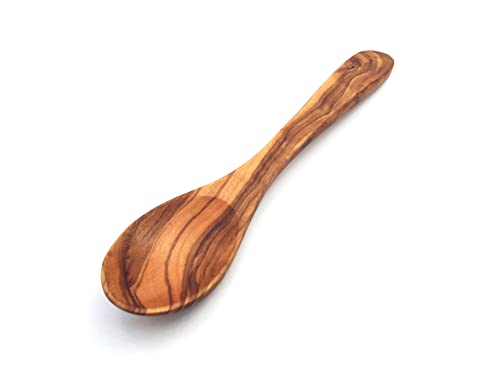 Cuillère à soupe de 20 cm de forme fine, légère, en bois d'olivier fabriquée à la main, cadeau durable