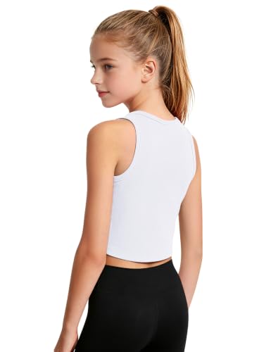 Image of JOCMIC Girls Athletic Tank Tops, Ribbed High Neck Sleeveless Cropped Top | Stretchy Ribbed Fabric, Modest High Neck Cut, Well-Made and Wash Resistant, Suitable for Dance, Gym and Daily