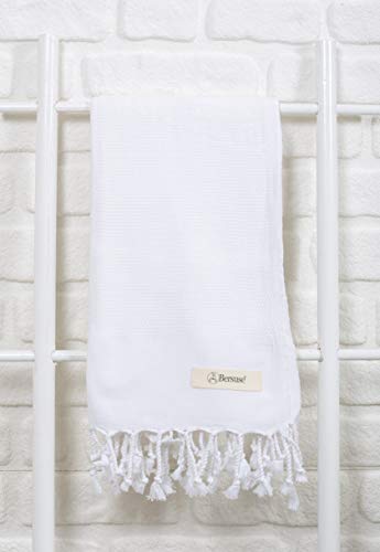 Bersuse 100% Cotton Ventura Turkish Towel - 37X70 Inches, White #TOP7