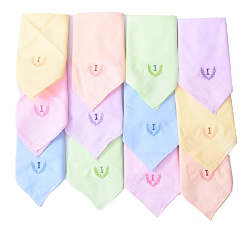 Image of ANTONIA Personalized Cotton Women's Handkerchiefs with Embroidered Initials, Assorted Colours (33 cm x 33 cm)